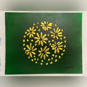 Original Hand-Painted Gold Floral Canvas by K. Gilbert